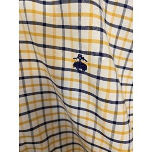 Brooks Brothers Regent Men's L Shirt Gold Navy Check Long Sleeve Supima Logo